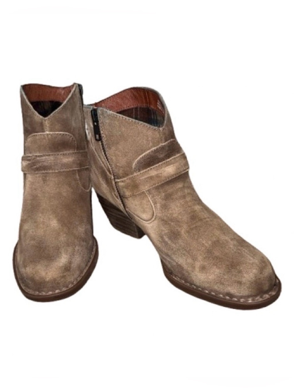 BORN Distressed Tan Suede Leather Western Harness Ankle Boots Boho | Sz 8
